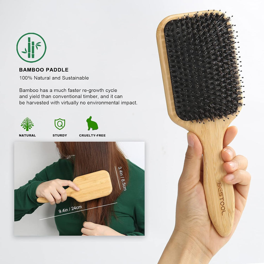 Hair Brush, Boar & Nylon Bristle Brush for All (Women, Men, Kids) Wet/Dry Hair, Massaging Detangling, Enhance Shine &