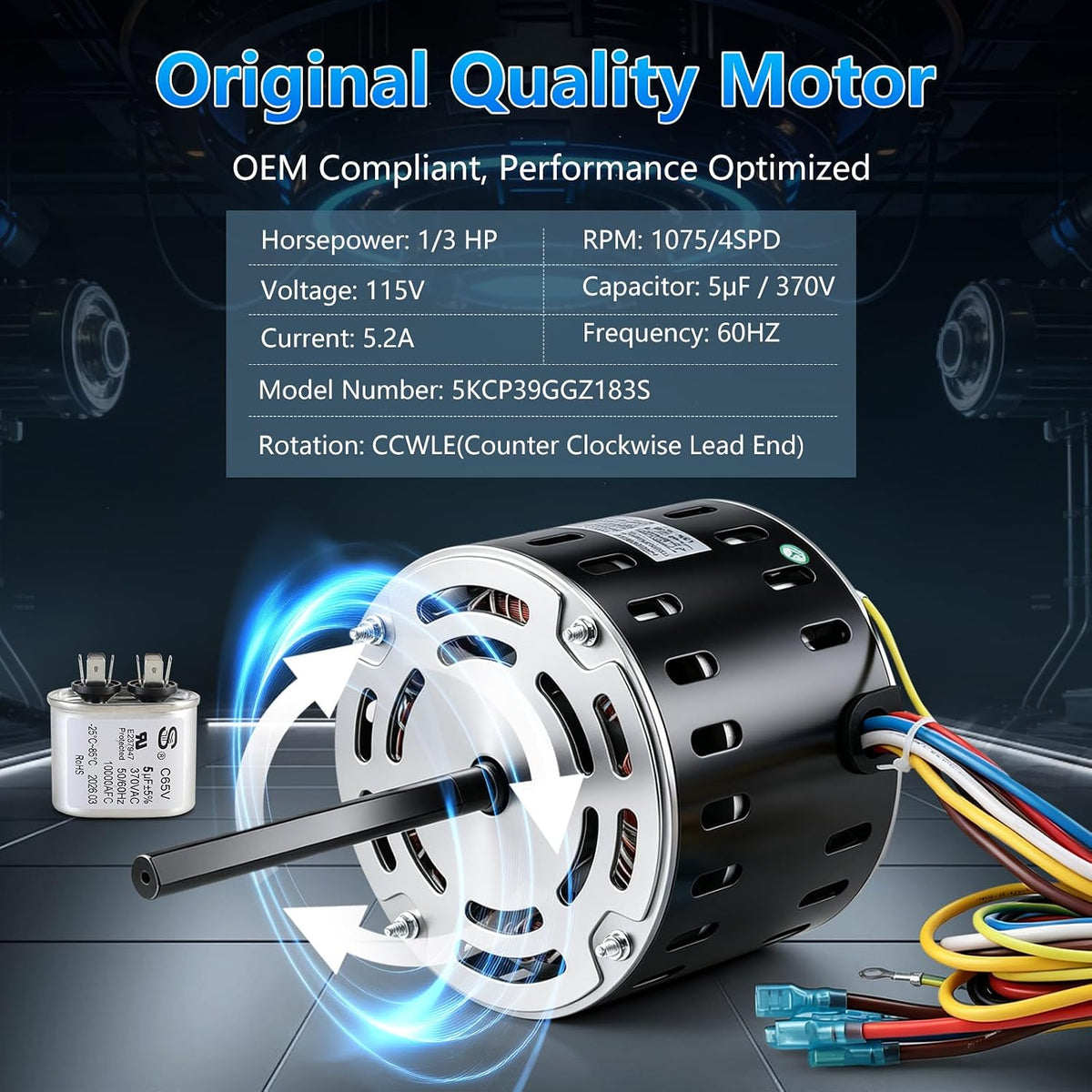 5KCP39GGZ183S Blower Fan Motor Replaces Carrier Bryant Payne 5KCP39GGS335S