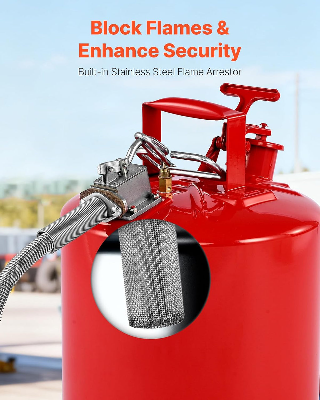 Safety Gas Can, 5 Gallon Type II Red Safety Can for Gasoline with Stainless Steel Flame Arrester, Self-Closing Lid &