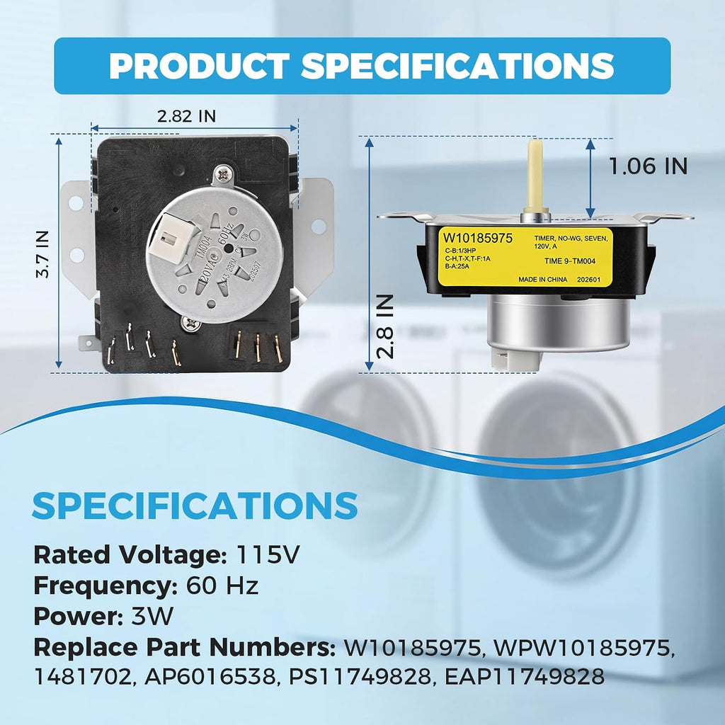WPW10185975 W10185975 Dryer Timer Replacement, 2-Year Warranty