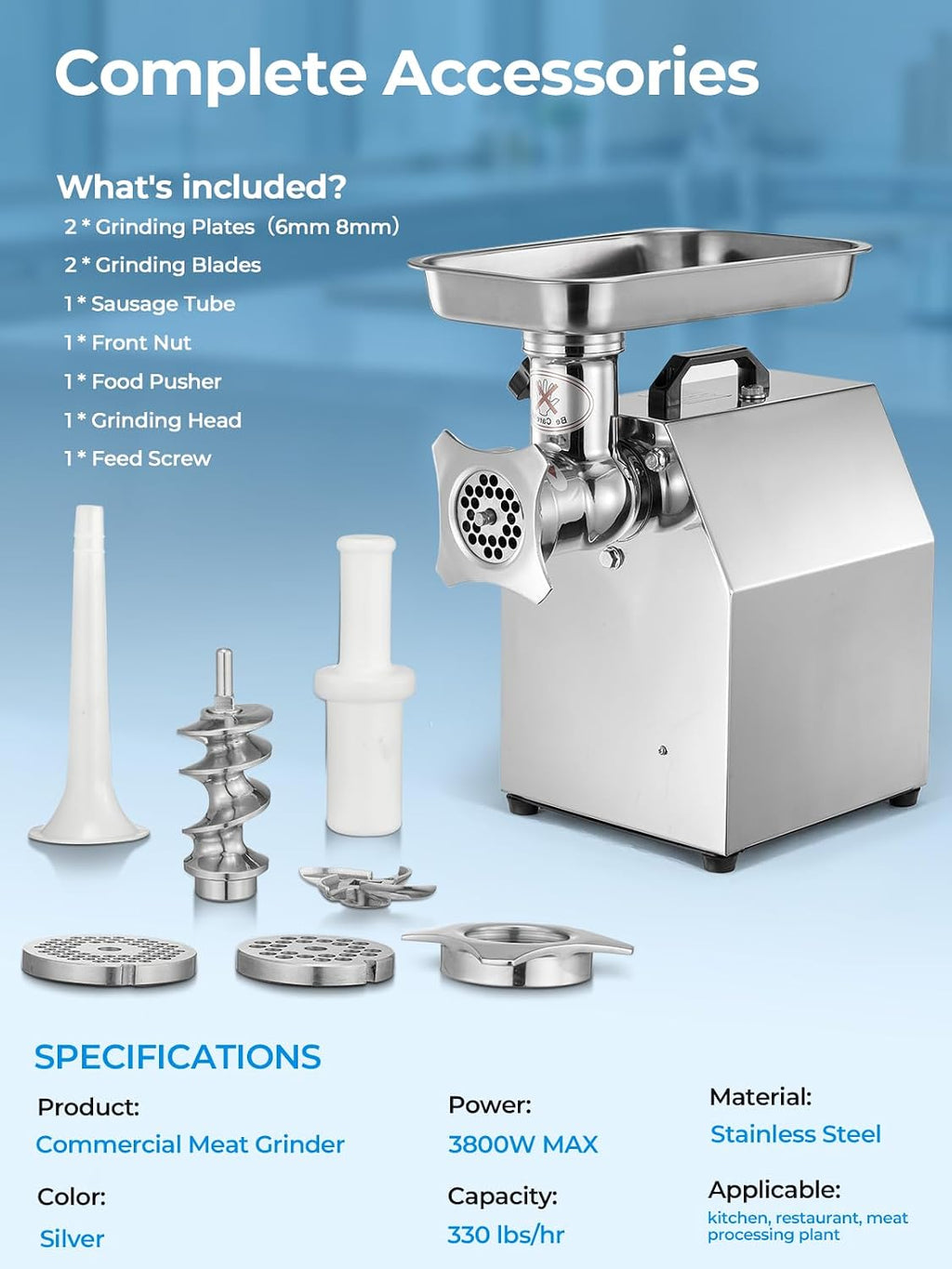 Commercial Meat Grinder #12 330 LB/H 1.2HP with Sausage Stuffer