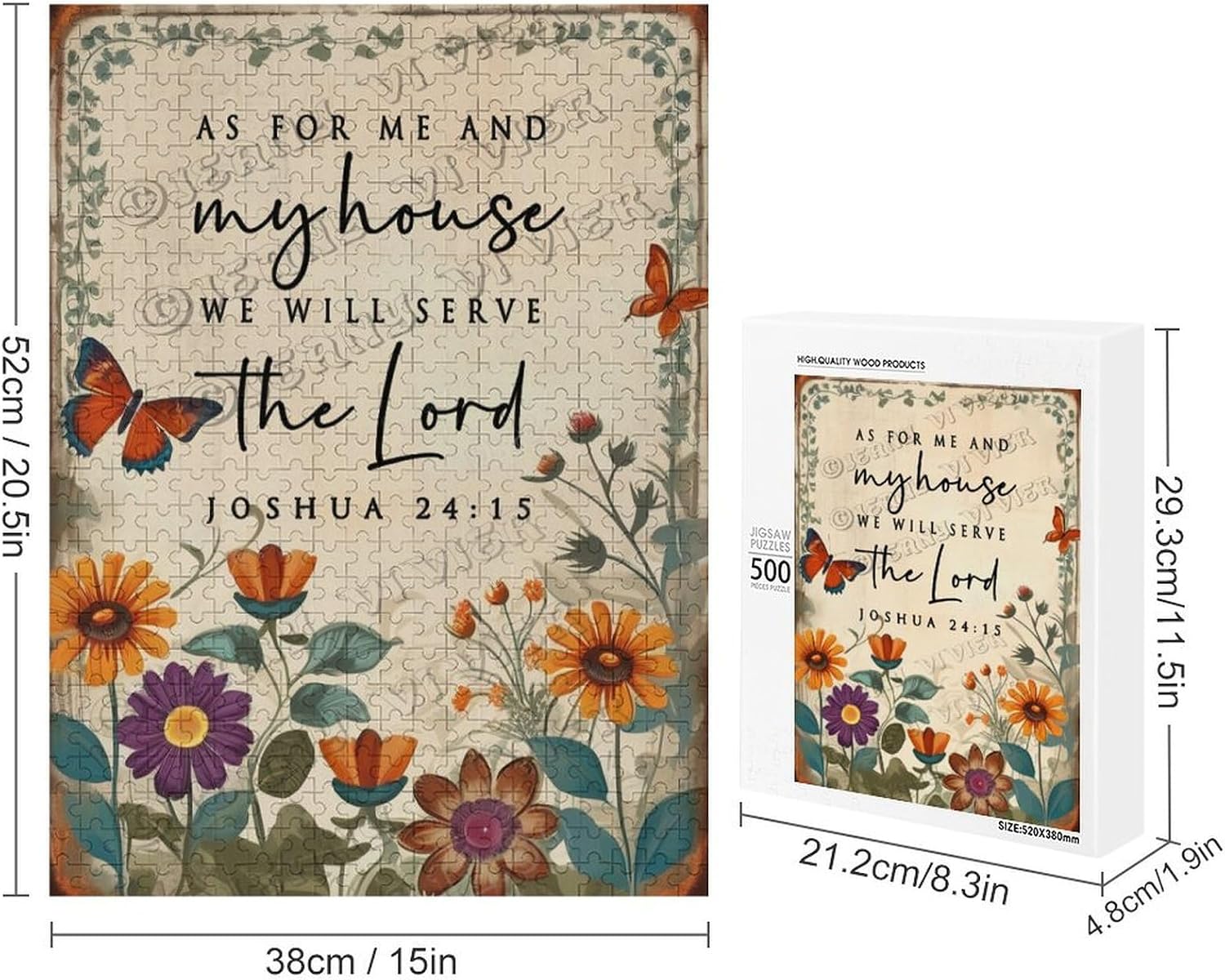 Wild Flower As for Me and My House We Will Serve The Lord Joshua 24：15 Wood Wall Art Wood Decorative for Home Desk