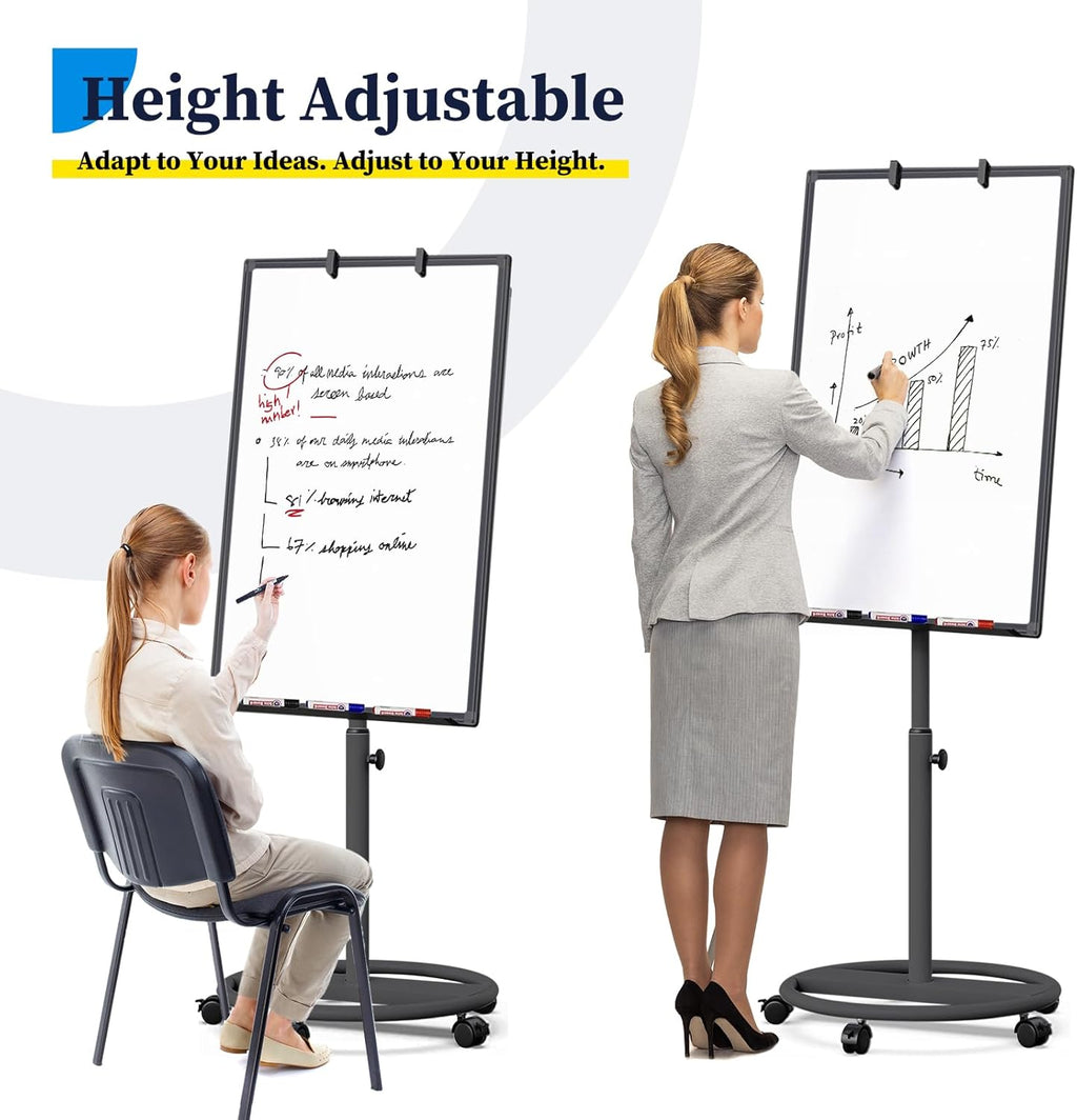 White Mobile Whiteboard 36 x 24 in, Magnetic Dry Erase Easel | Portable Easel Board With Stand, Flipchart Hooks