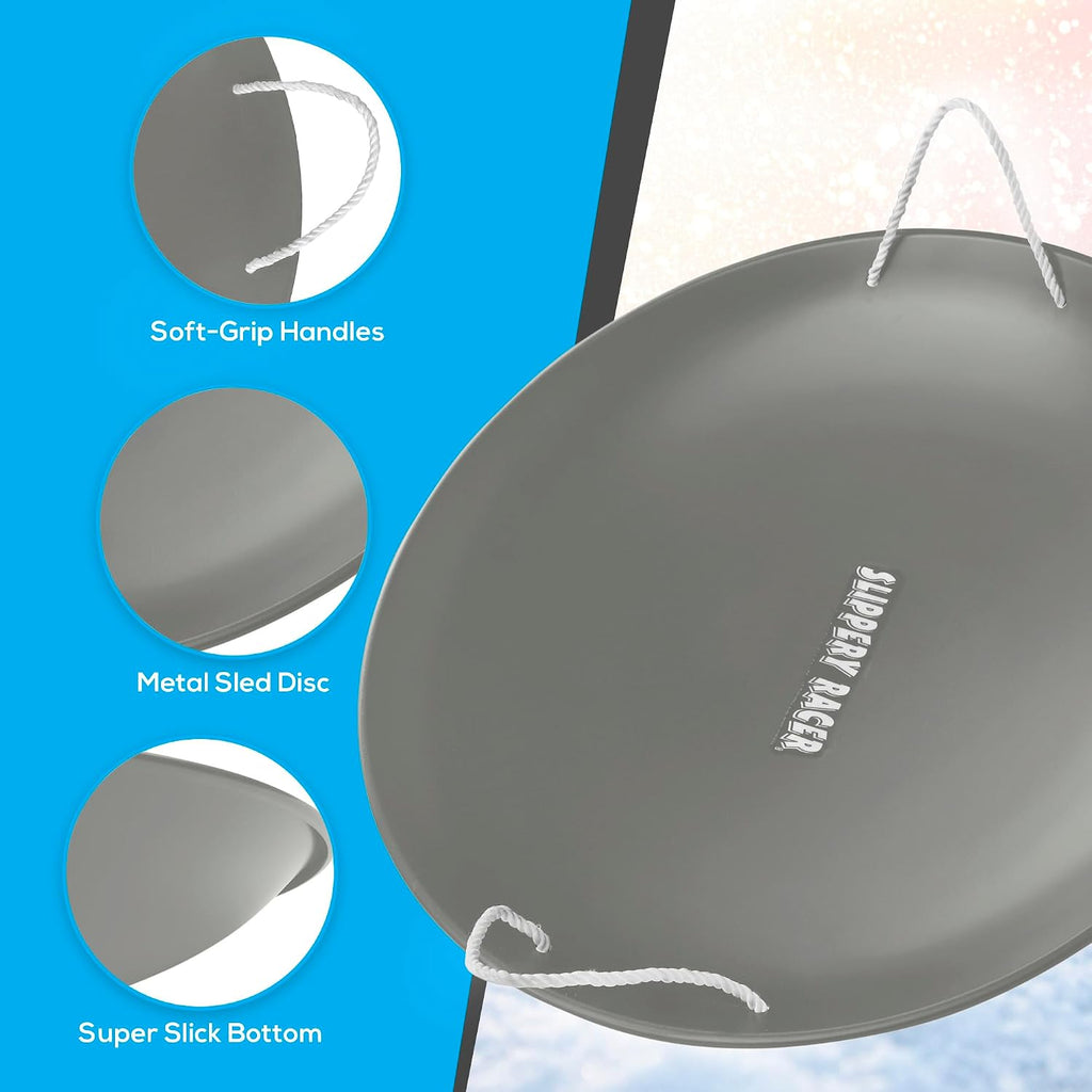 ProDisc 26 Inch Heavy Duty Aluminum Iron Alloy Metal Kids Winter Saucer Snow Sled with Dual Riveted Soft Grip Rope