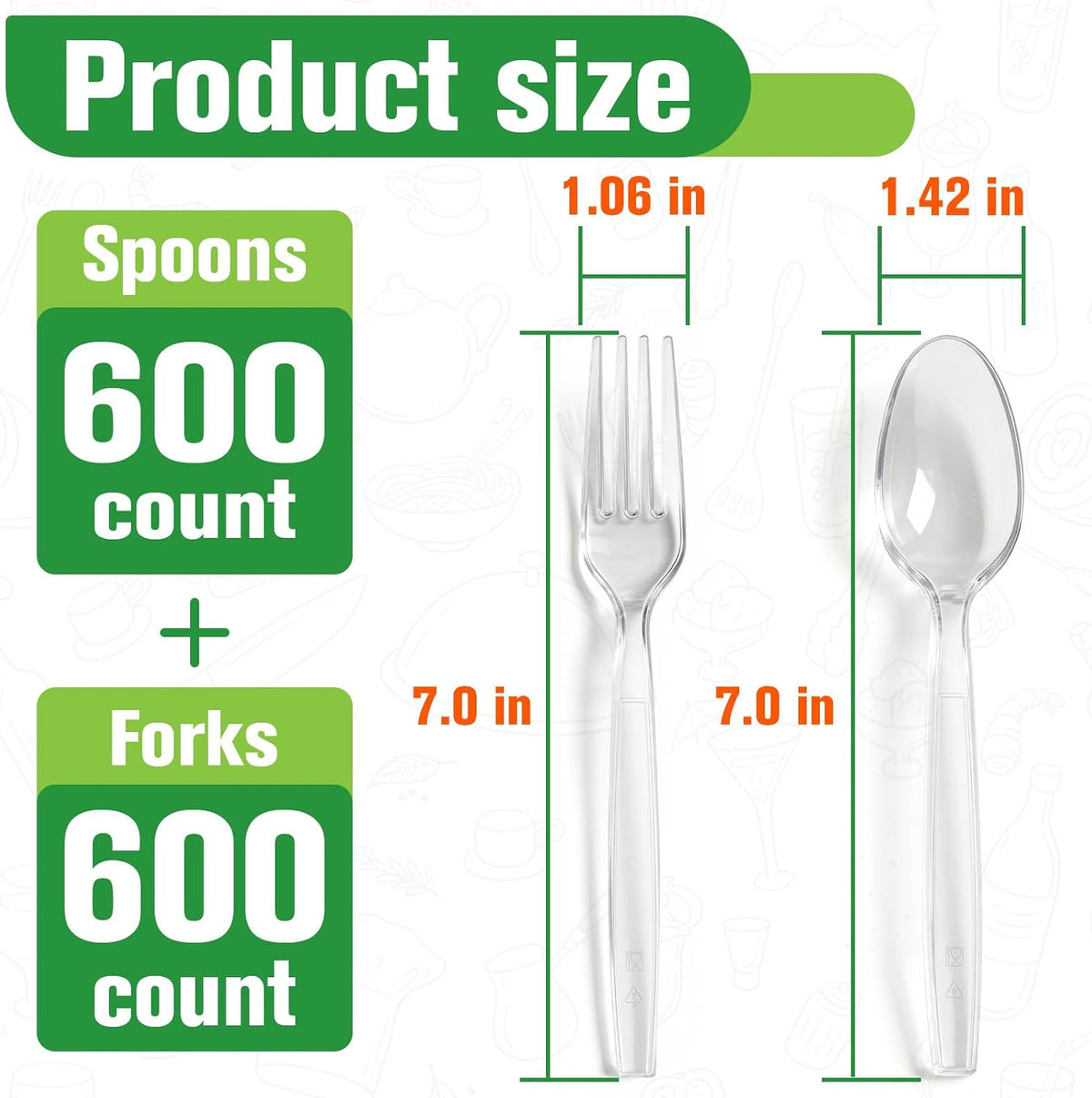 1200 Count Plastic Silverware Heavy Duty, 600 Spoons & 600 Forks, BPA-Free