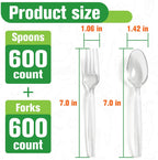 1200 Count Plastic Silverware Heavy Duty, 600 Spoons & 600 Forks, BPA-Free