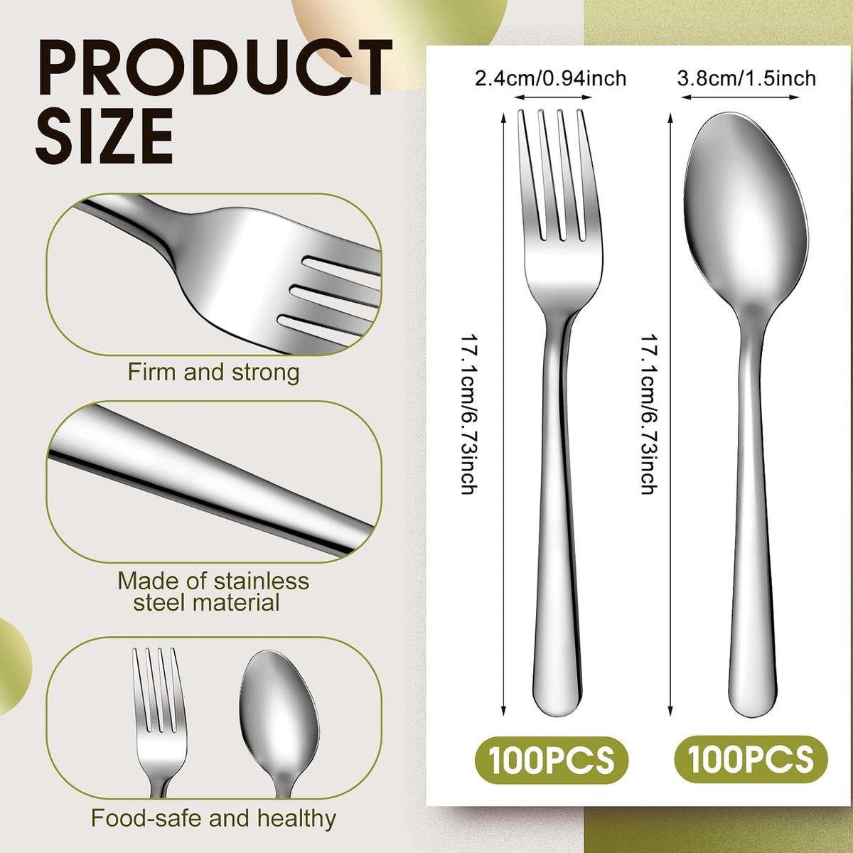 200 Pcs Forks and Spoons Silverware Set Bulk Stainless Steel Flatware Cutlery Set 6.7'' Kitchen Utensils for Home