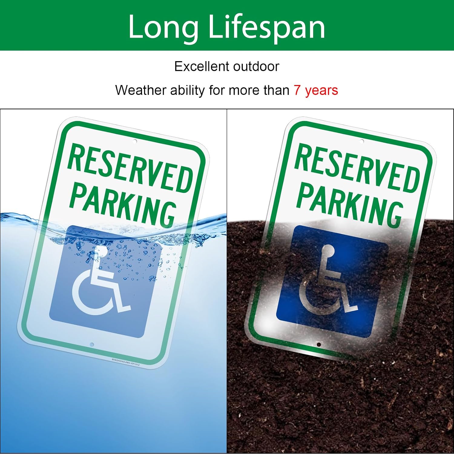 Handicap Parking Sign, 4 Pack 12" x 18" Reserved Parking Signs with Handicap Icon, Large Heavy-Duty Aluminum Sign