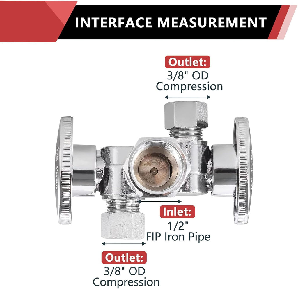 1PC EFIELD Dual Compression FIP Angle Stop Valve,2 Shut Off Valve/Handle | 1/2" Fip Iron Pipe x (3/8 inch x 3/8