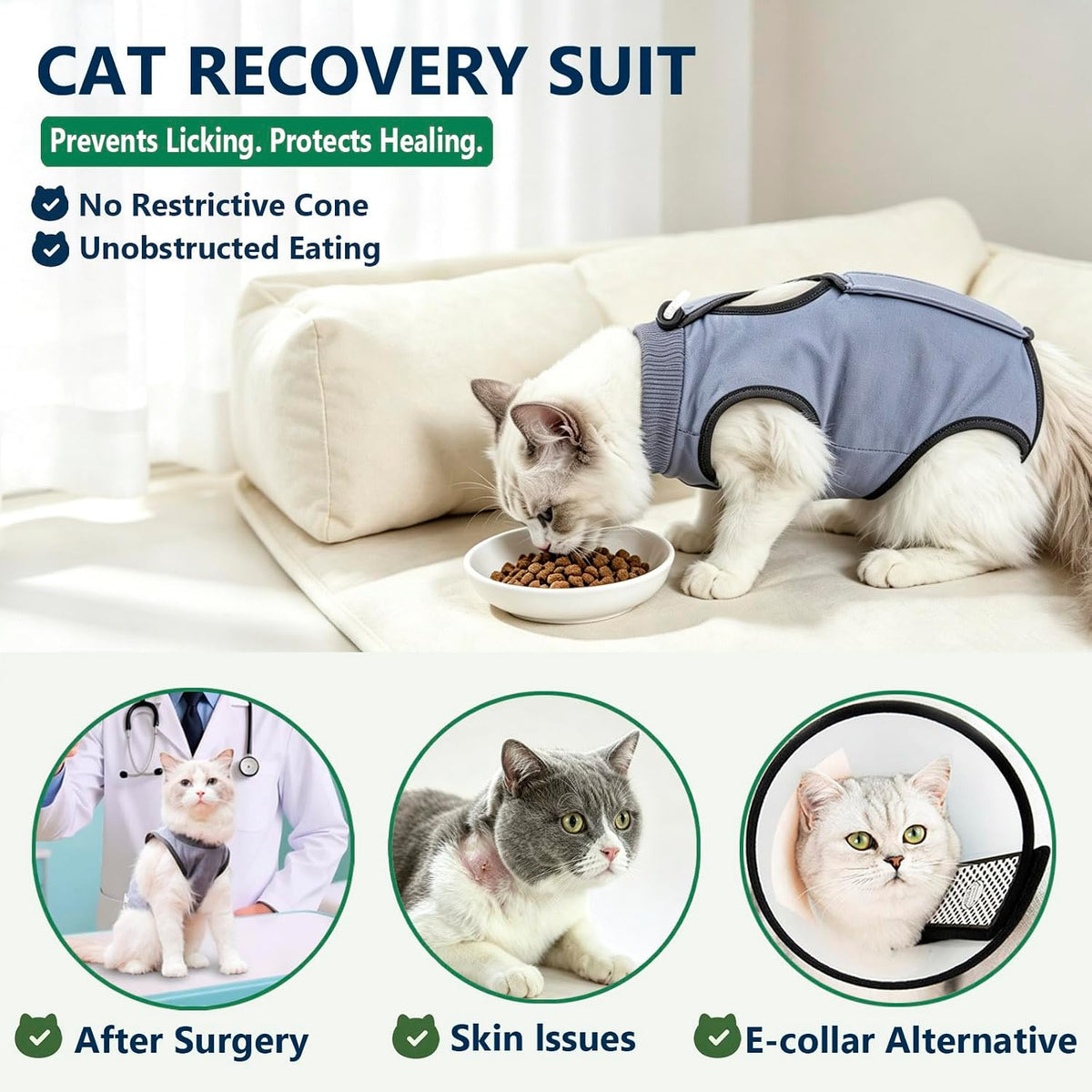 Cat Surgery Recovery Suit Cat Onesie for Cats After Surgery Spay Surgical Abdominal Wound Skin Diseases E-Collar