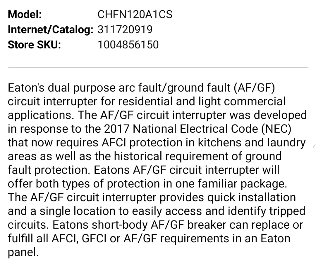 All-In-one Breaker 20 Amp single pole CHFN120A1CS Eaton