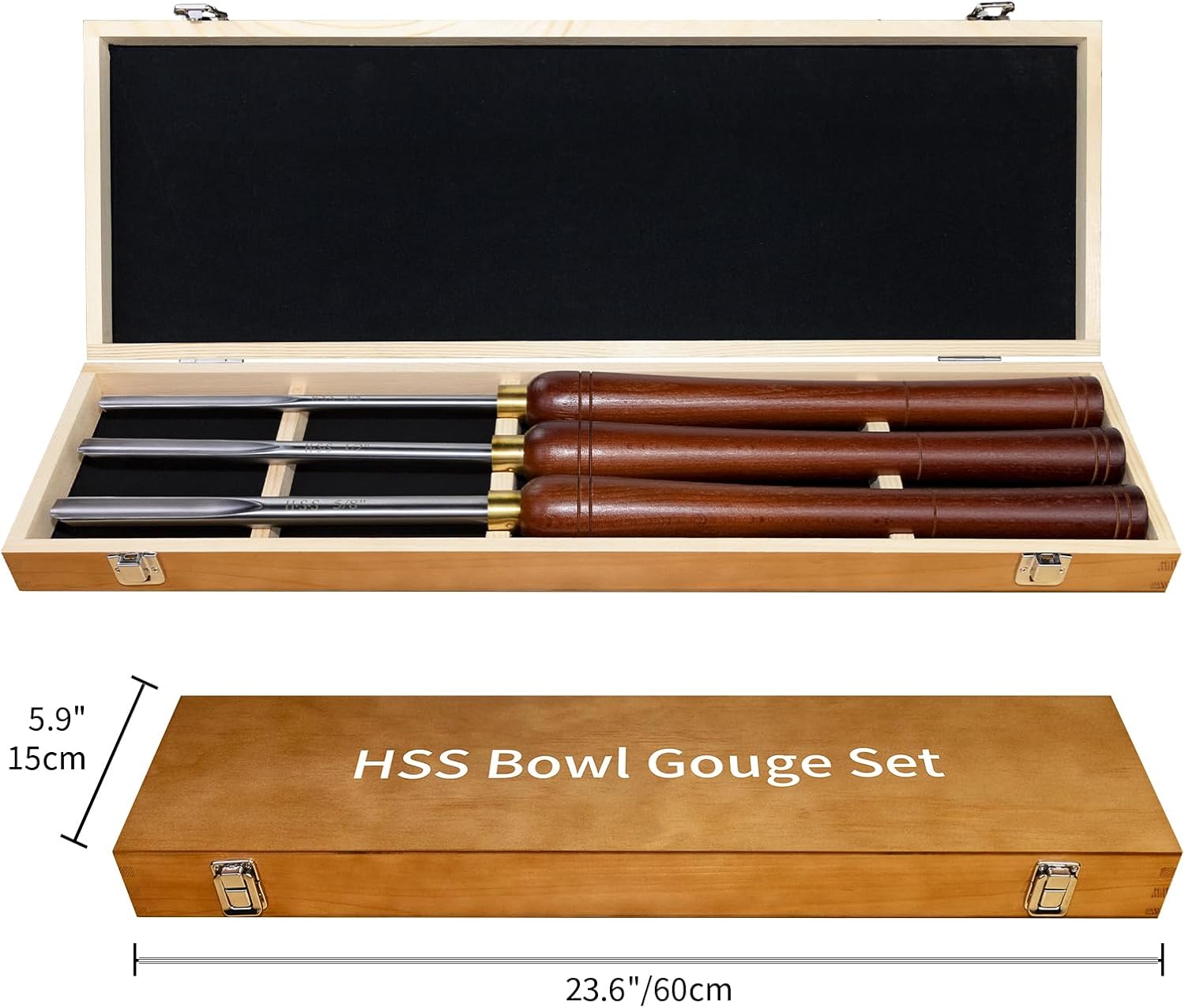 3-Pack M2 HSS Bowl Gouge Set, Side Grind Wood Turning Chisels | M2 High-Speed Steel With HRC60 Hardness, Side Grind