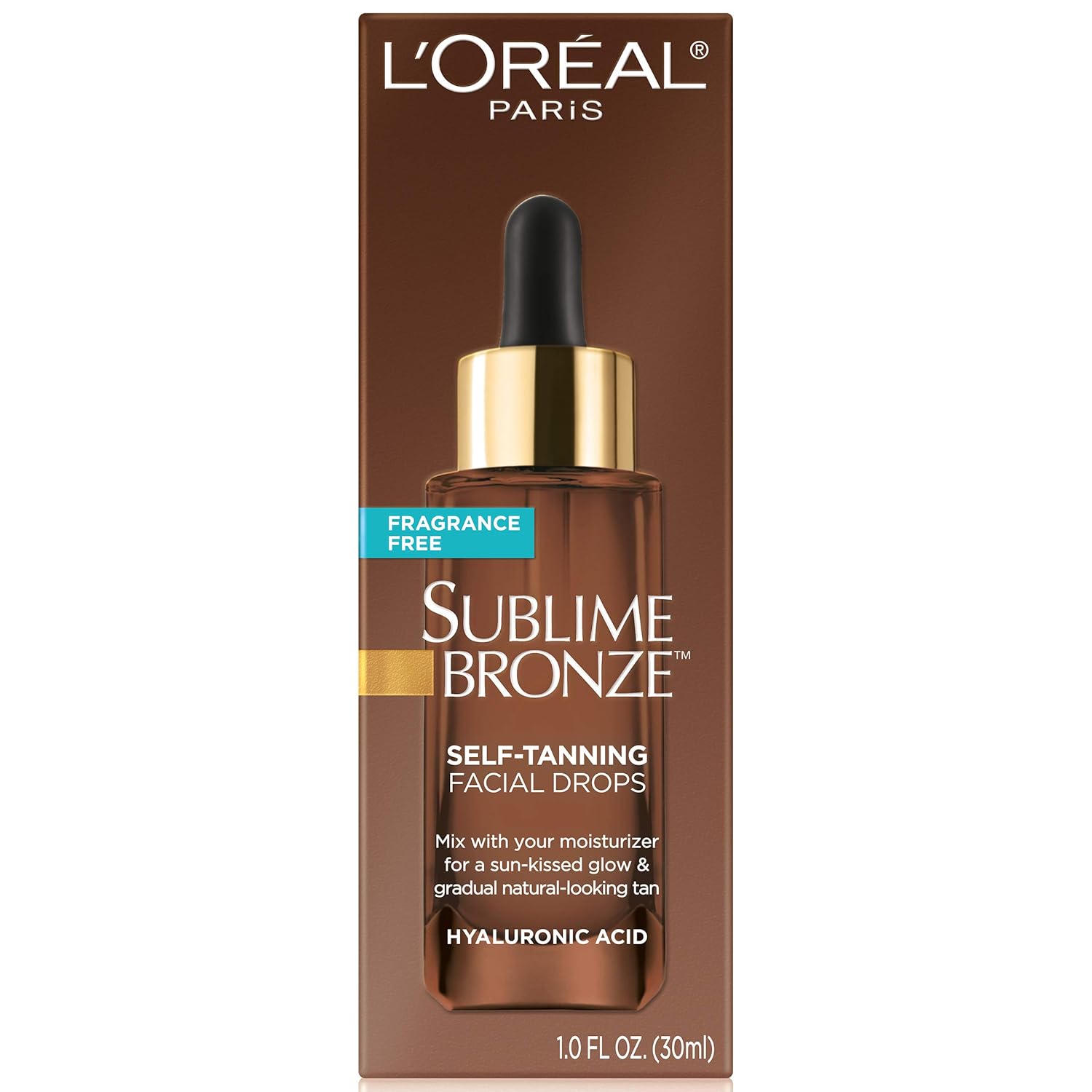 Sublime Bronze Self Tanning Facial Drops with Hyaluronic Acid, Gradual Tan, Fragrance-Free, 1 fl. Oz
