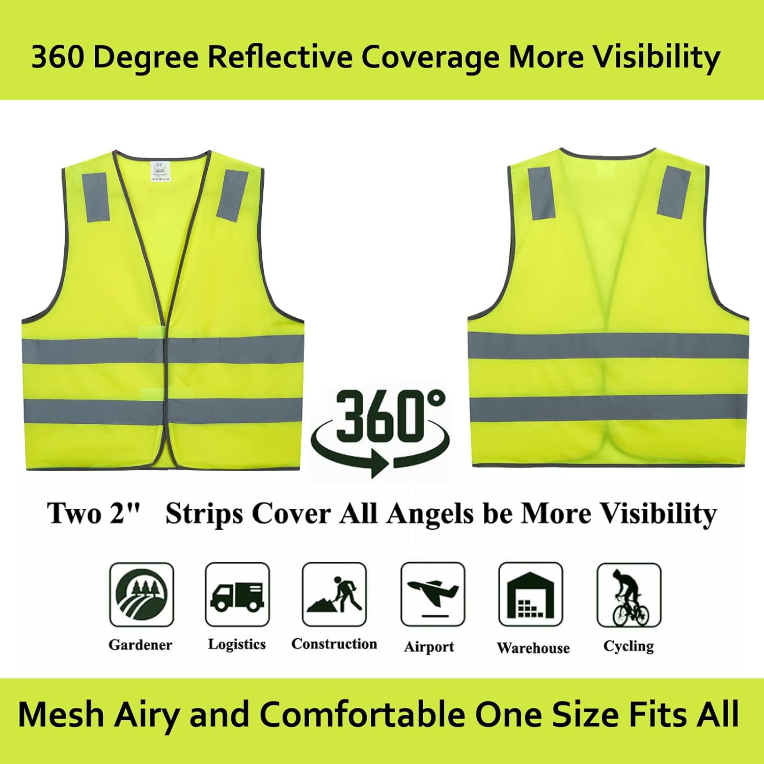 Safety Vests 20 Pack Bulk - Yellow Reflective High Visibility Construction ANSI Class 2 Work Vests for Men,Woman,Hi