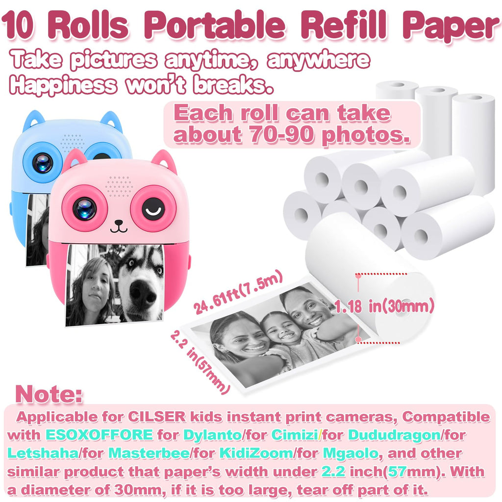 Printer/Camera Universal Thermal Paper Roll Refill 57x30mm,NonSticky 10roll