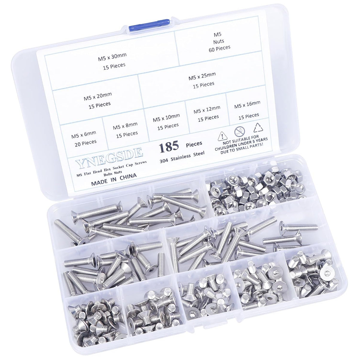 M5 Flat Head Socket Cap Screw Kit, Countersunk Allen Bolts and Hex Nuts