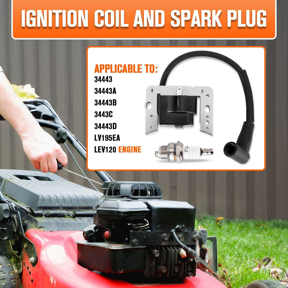 34443D Ignition Coil for Tecumseh 34443, 34443A 34443B 34443C Ignition Coil Solid State Module-Tecumseh AV520 LH195 OH195 TH139 TV085 TVM140 TVXL840 VLV126 LEV100 LEV115 LEV120 LV148A LV195EA OVRM105