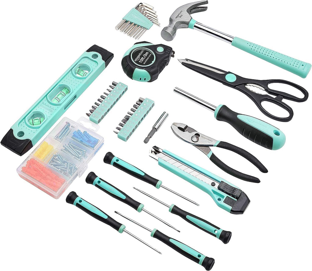 142-Piece Household Tool Kit for Home Repair, Hand Tools with Storage Case, 13.39 x 9.25 x 2.95 inch, Turquoise