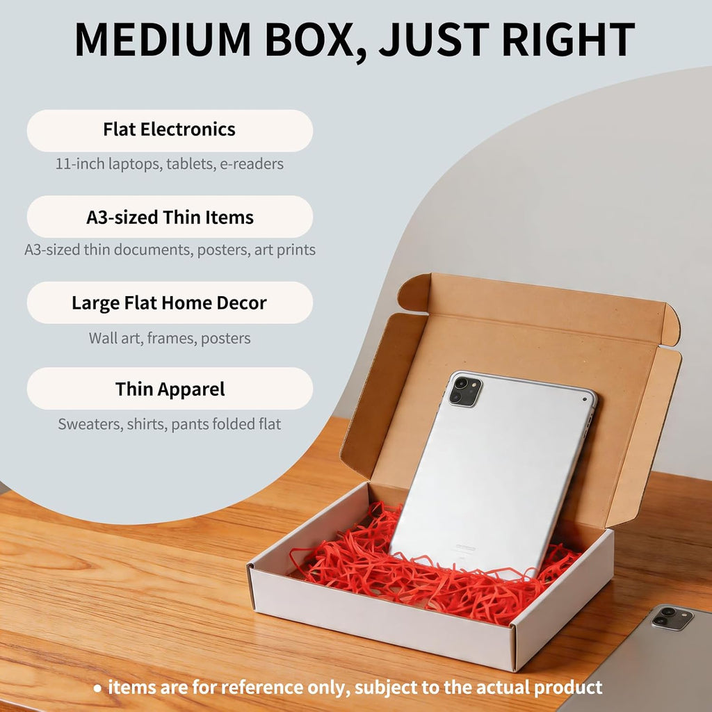 12" x 9" x 2" White Corrugated Cardboard Shipping Boxes Set of 5