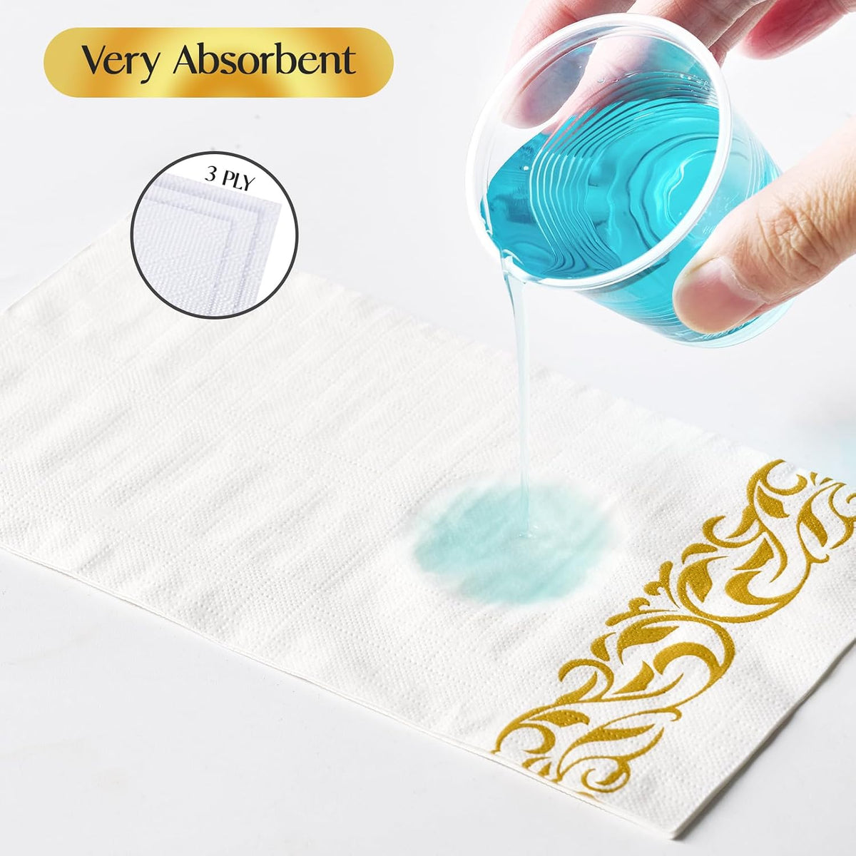 400 Pack Paper Napkins, Soft Disposable Dinner Napkins, 3 Ply, Gold