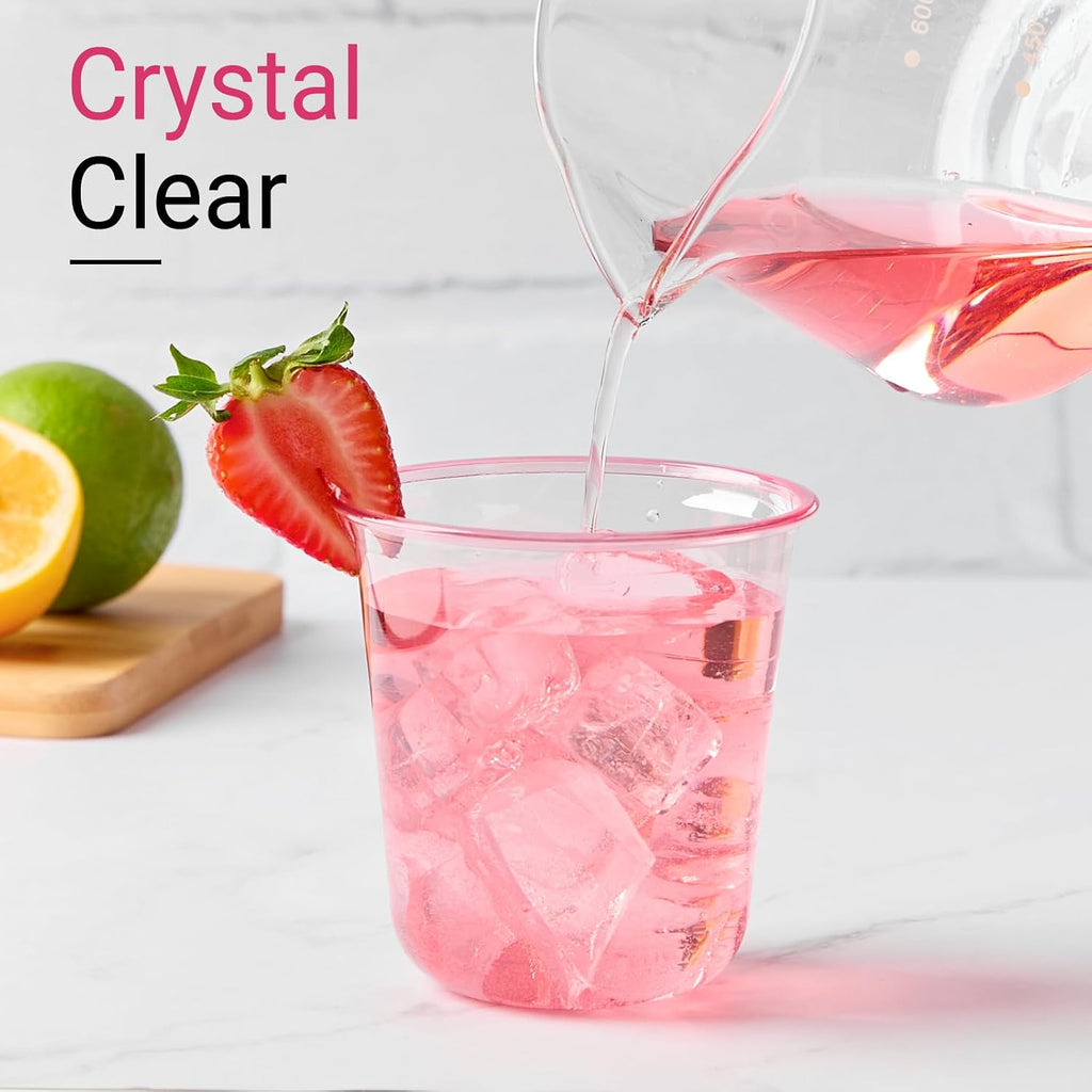 50 Pcs Pink Plastic Cups, 12 oz Disposable Stemless Wine Glasses