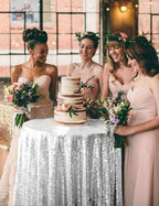 Silver Sequin Tablecloth, Glitter Party Table Cover 50 Inch Round