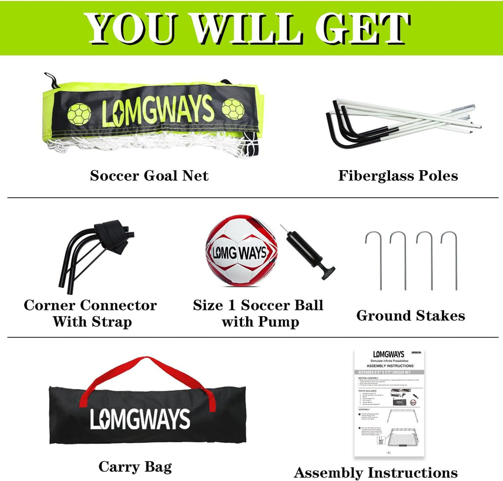 Soccer Goal for Kids + Youth with Carry Bag for Practice & Games | Indoor+Outdoor Use| Easy Set Up| Multiple Sizes|