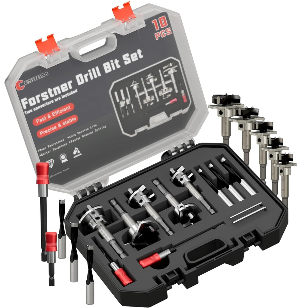 Forstner Bit Set, 10PCS Forstner Drill Bits for Wood, Auger Opener Hexagonal Handle Drilling Cutting Tool for
