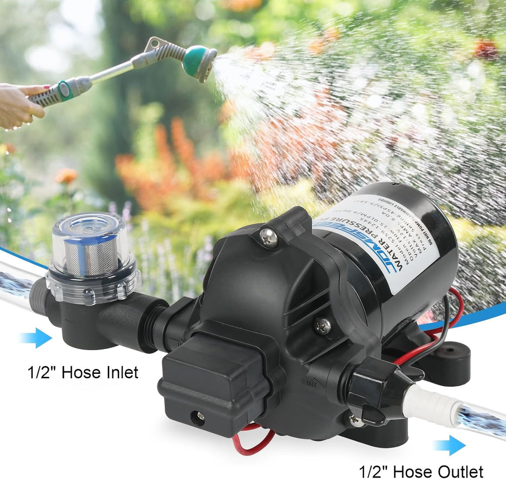 RV Water Pump, 12V DC 4.0 GPM 45 PSI, Self-Priming Diaphragm Pressure Pump