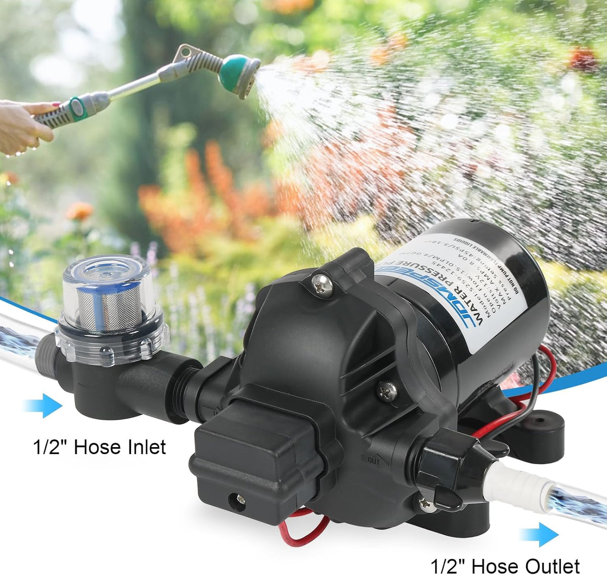 RV Water Pump, 12V DC 4.0 GPM 45 PSI, Self-Priming Diaphragm Pressure Pump