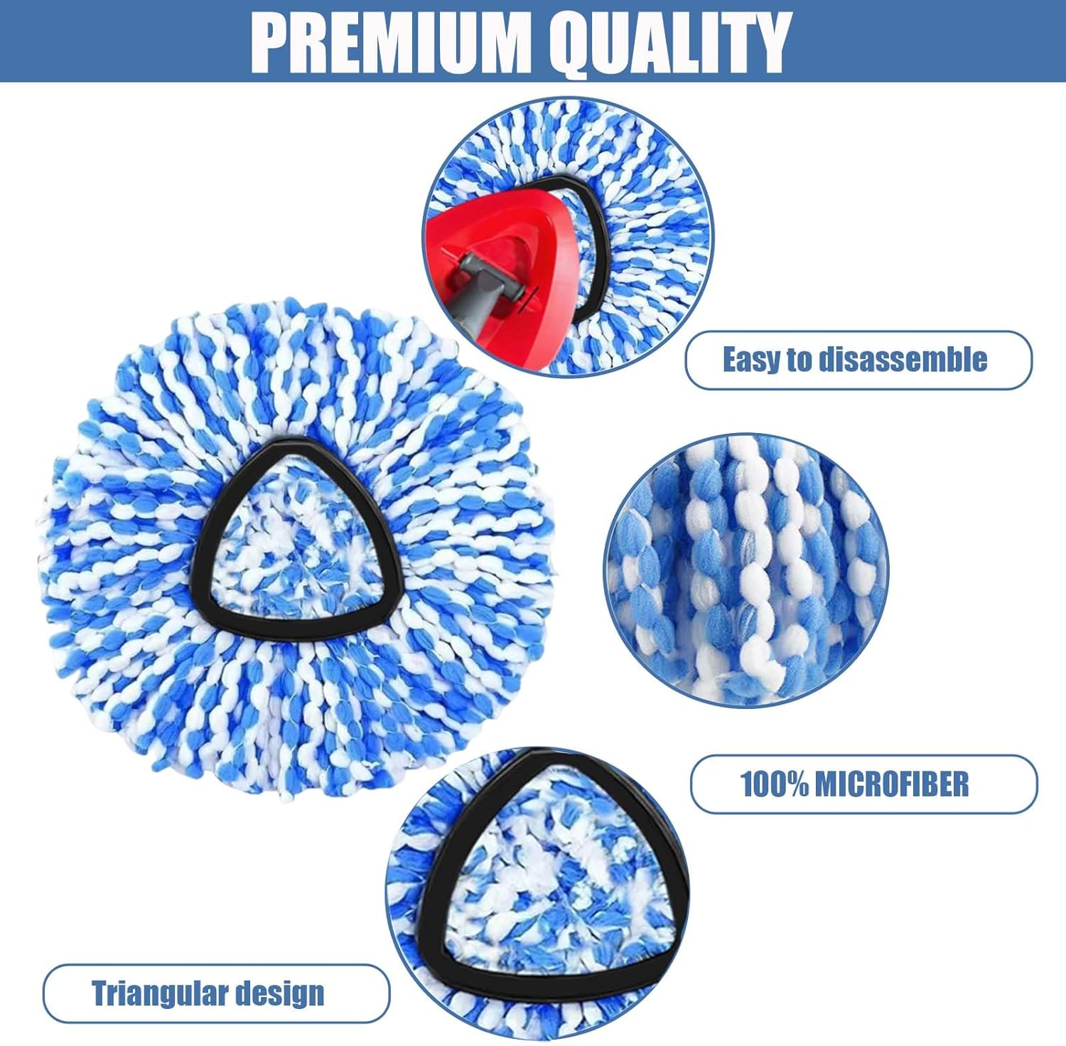 4-Pack Spin Mop Replacement Head for O-Ceda RinseClean Spin Mop Refill 2-Tank System Microfiber Deep Cleaning Machine