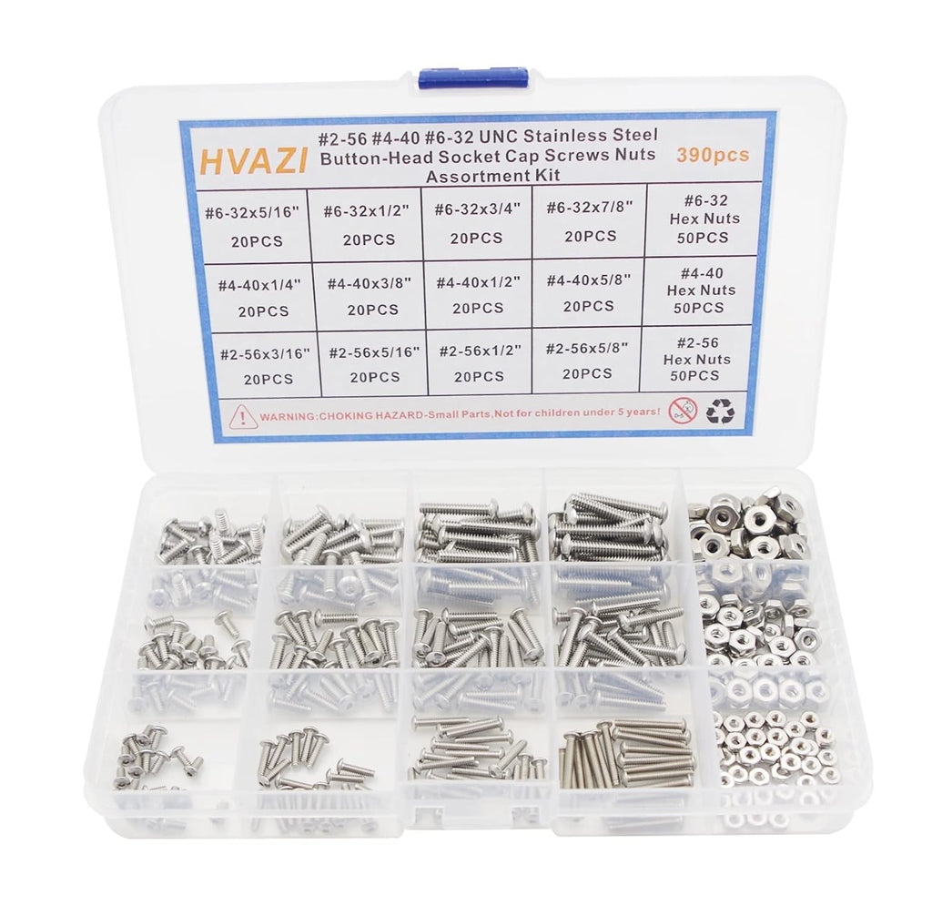 #2-56#4-40#6-32 UNC 304 SS Button-Head Socket Cap Screws & Nuts Kit