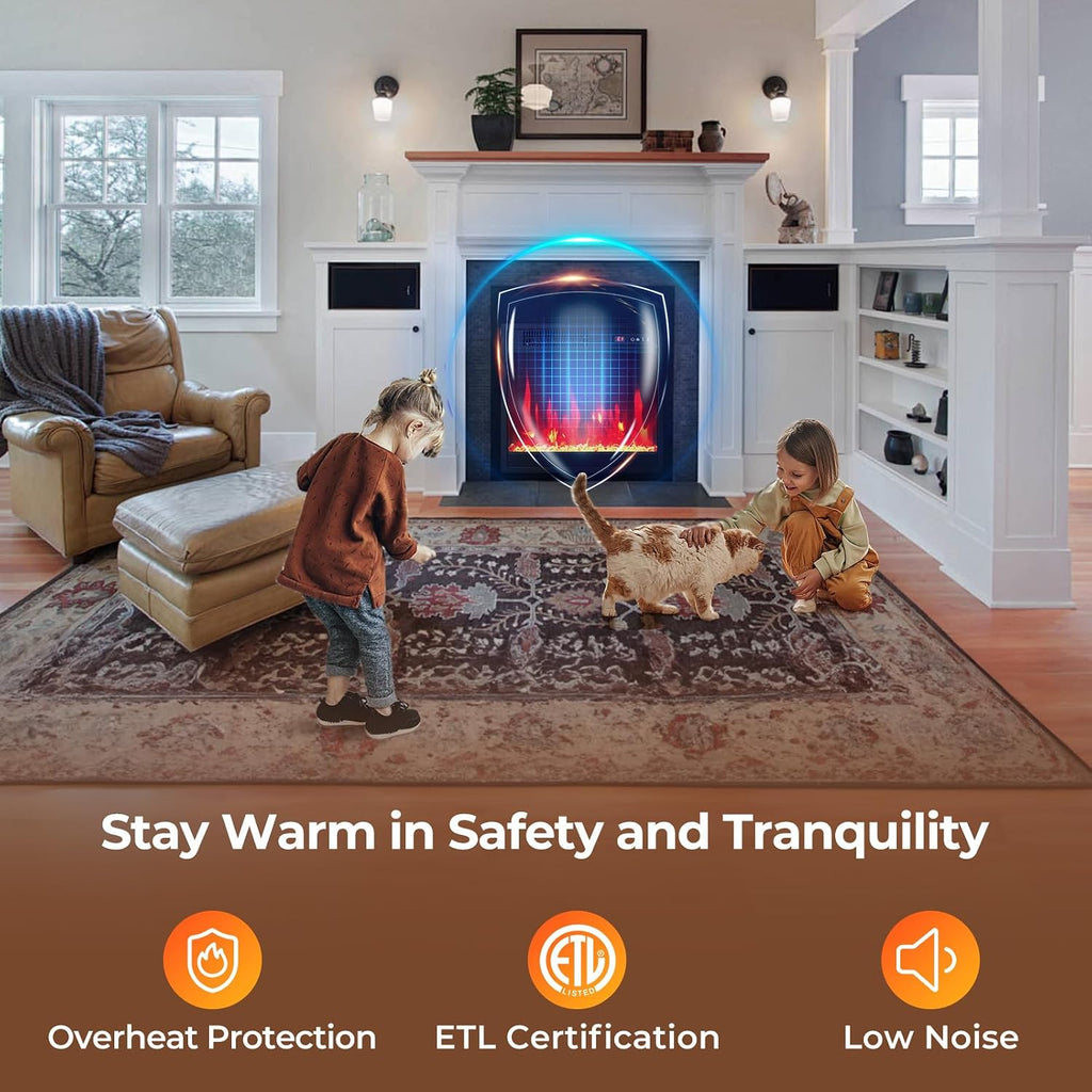 18 Inches Electric Fireplace Insert, 750W/1500W Fireplace Heater with Remote Control, Adjustable Flame Color &