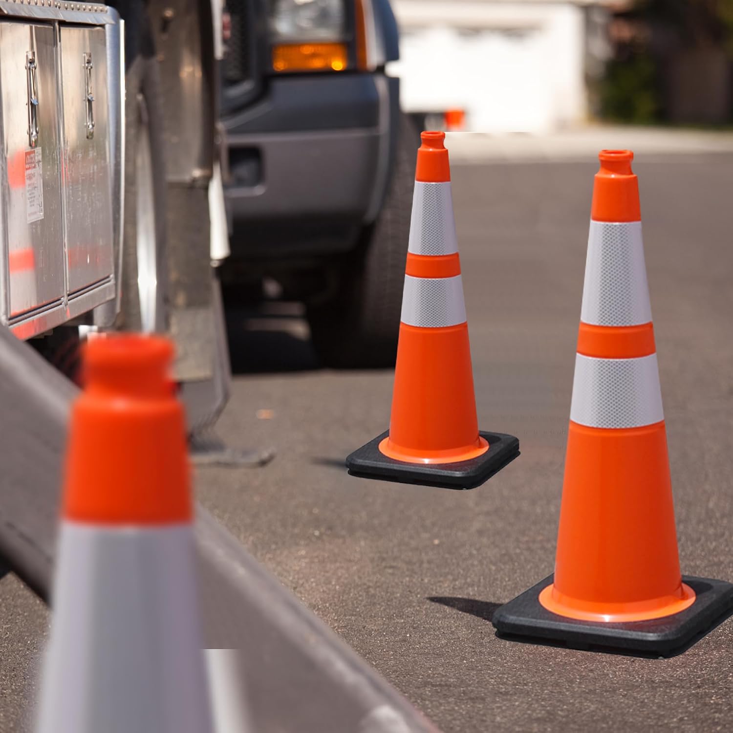28 Inch Orange Traffic Cones 8-Pack, Heavy Duty PVC Safety Cones | 2 Reflective Collars, Weighted Rubber Base for