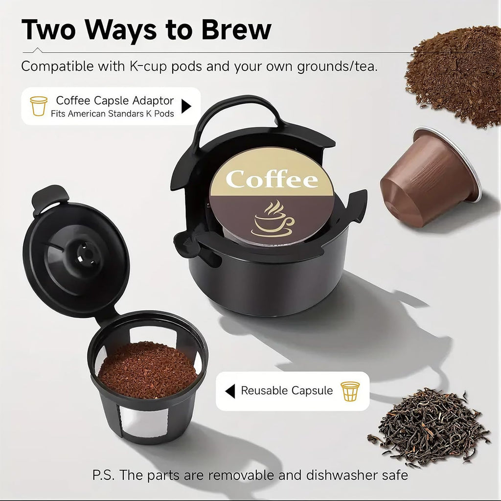Single Serve Coffee Maker, 2 in 1 Brewer for K Pod & Ground Coffee, 90s Rapid Brew 6 to 14oz Capacities with Auto