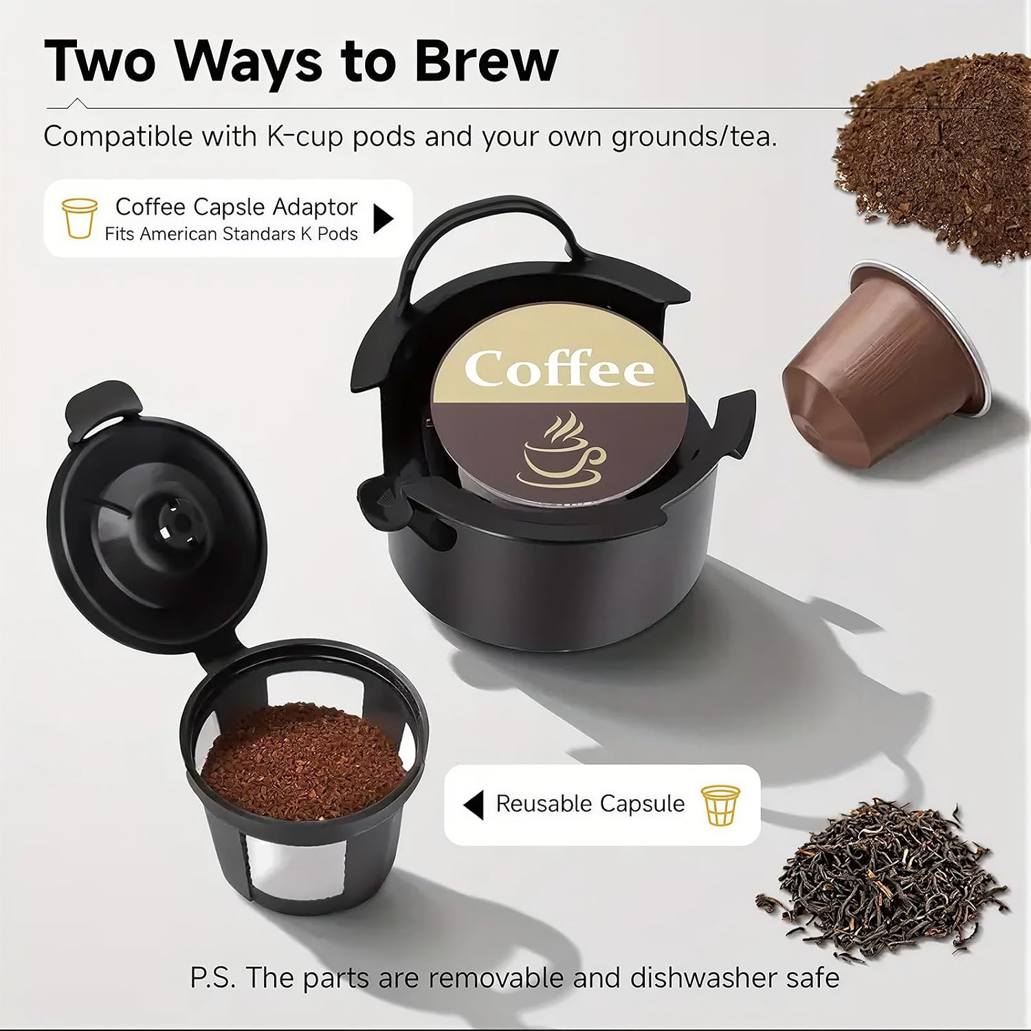 Single Serve Coffee Maker, 2 in 1 Brewer for K Pod & Ground Coffee, 90s Rapid Brew 6 to 14oz Capacities with Auto