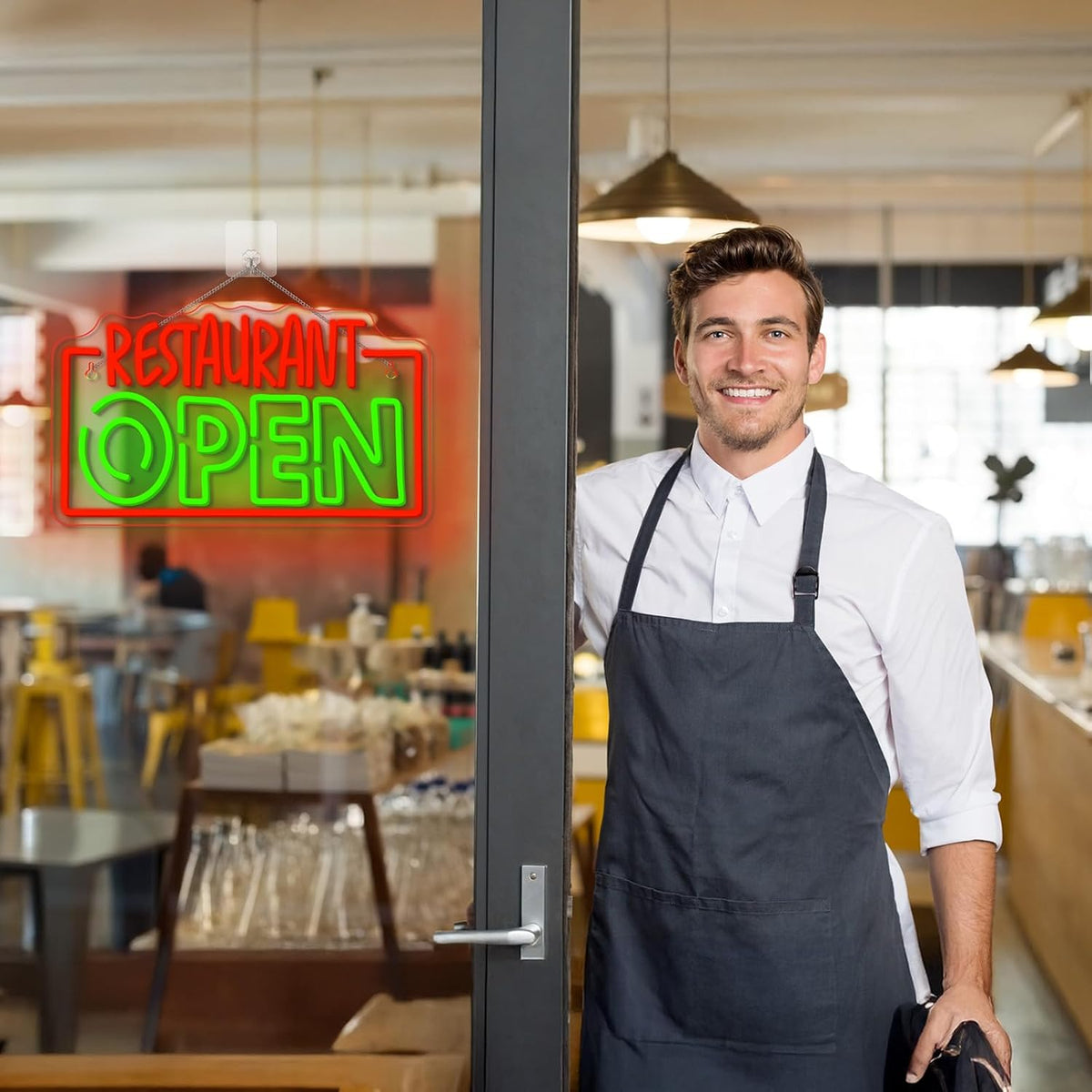 Restaurant Open Neon Sign Red Green LED Light for Business Wall Decor