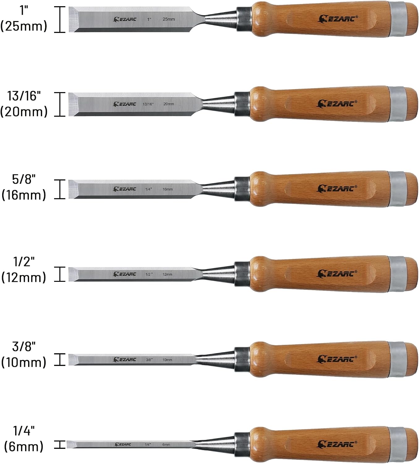 Wood Chisel Set, 6PCS 1/4-1 Inch CR-V Chisels with Wooden Case | Woodworking Carving Chisel Kit, CR-V Steel HRC60