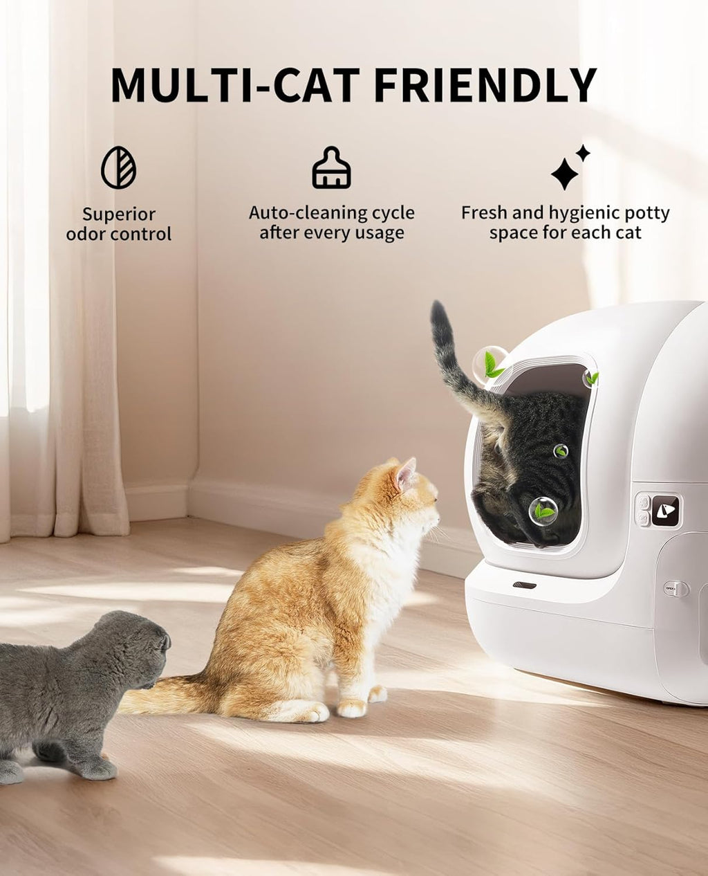 Upgraded Automatic Cat Litter Box 2-Way Odor Remover & 20 Trash Bags,App Control Smart Robot with Anti-Scratch Inner