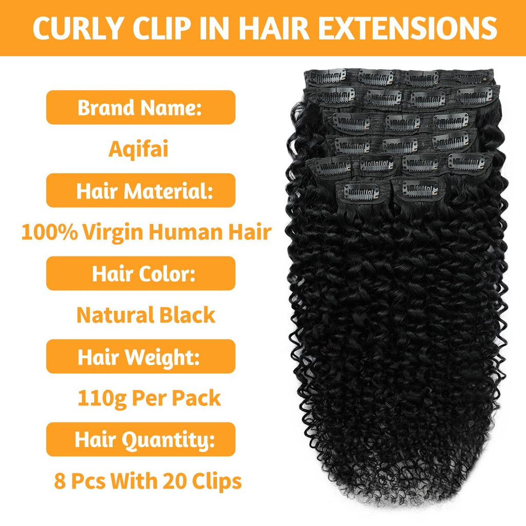 Kinky Curly Clip In Hair Extensions Real Human Hair 12 Inch 110g 8pcs Kinky Curly Clip Ins Full Head for Black Women