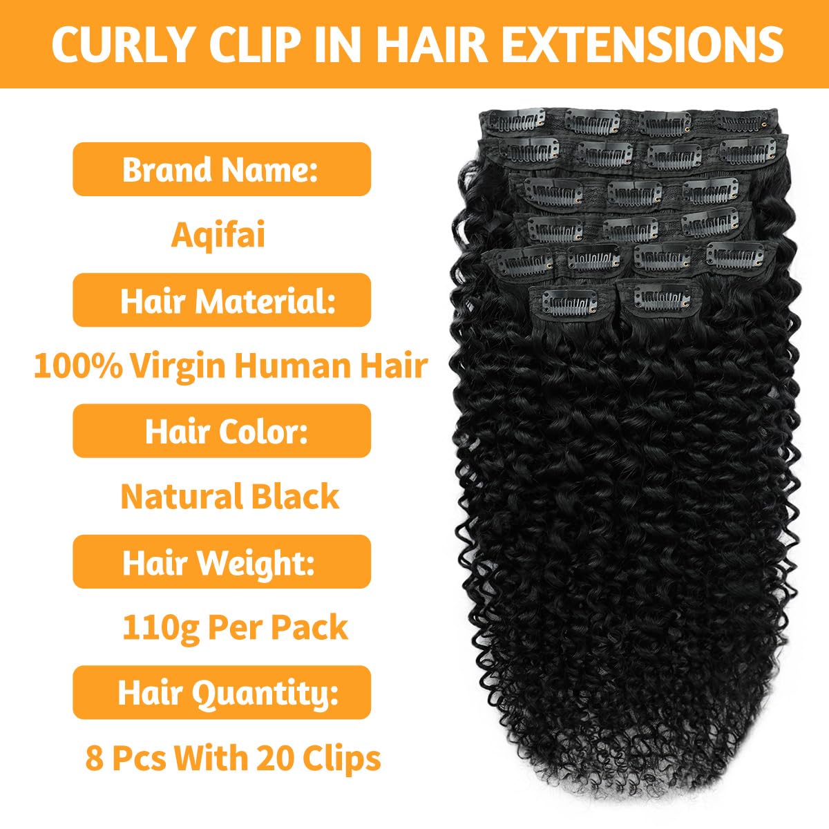 Kinky Curly Clip In Hair Extensions Real Human Hair 12 Inch 110g 8pcs Kinky Curly Clip Ins Full Head for Black Women