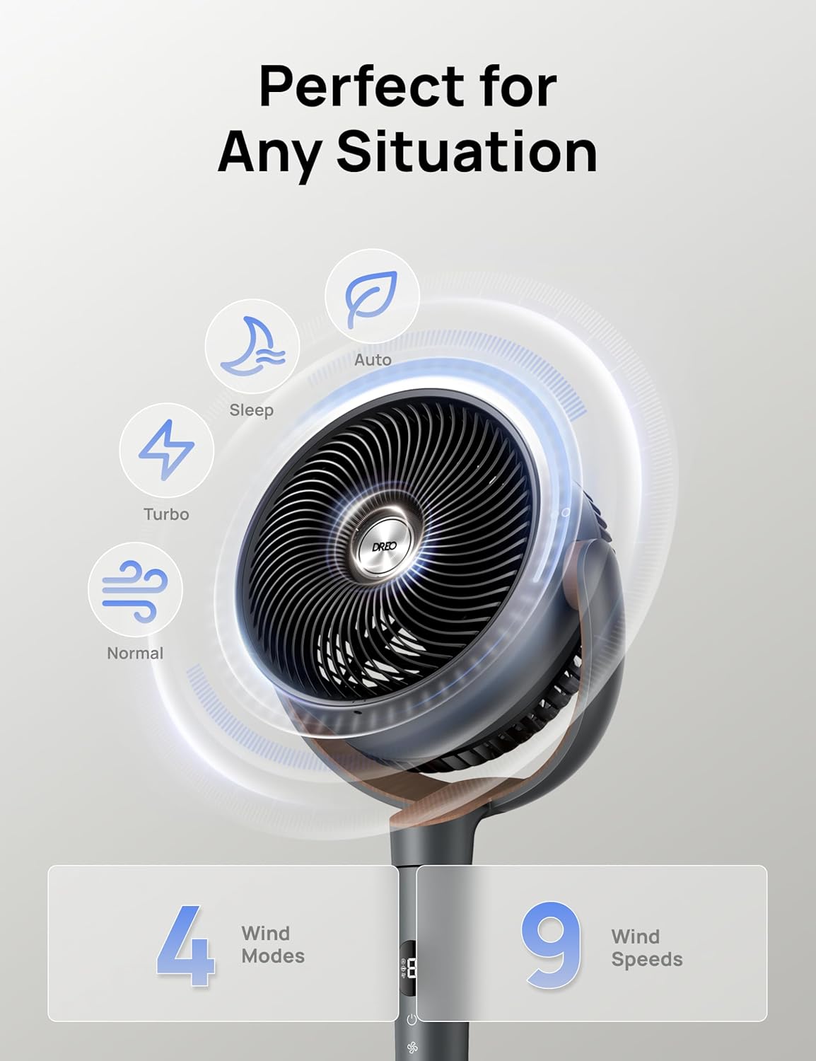 Fan for Bedroom, 120° Oscillating Standing Fans, Quiet Floor Fan with DC Motor, 100ft Pedestal Fans for Room, 9