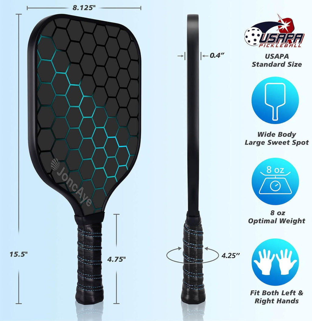 Pickleball Paddles Set of 4 or 2, USAPA Approved Fiberglass Rackets | with Outdoor Indoor Balls, Bag, Overgrip