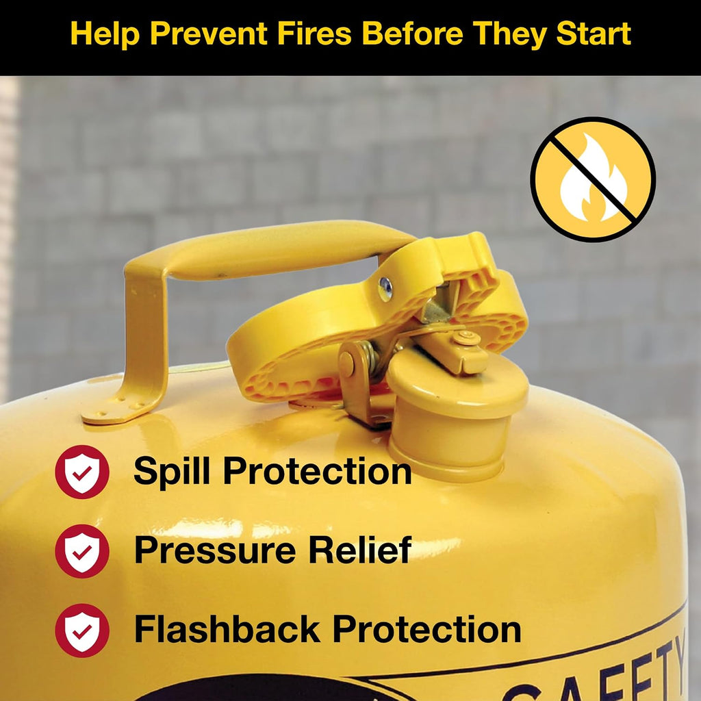 5 Gallon Type I Yellow Safety Gas Can for Diesel | Flame Arrester, Self-Closing Lid, and F-15 Funnel, Made in the