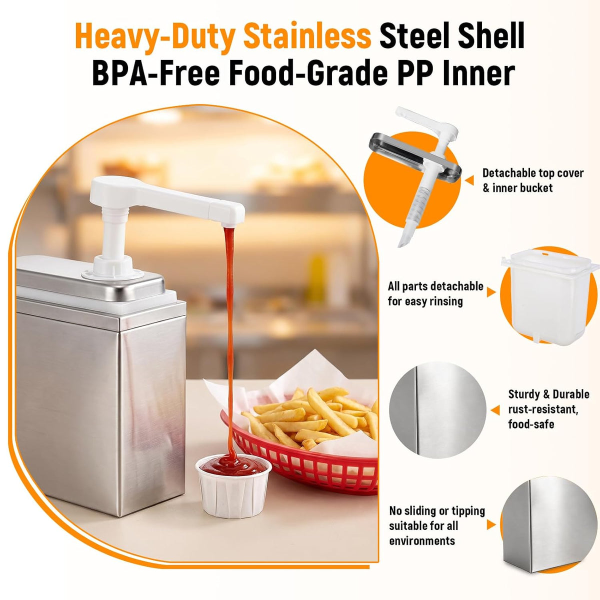 1L Sauce Dispenser Pump, Leak-Proof Condiment Pump Station