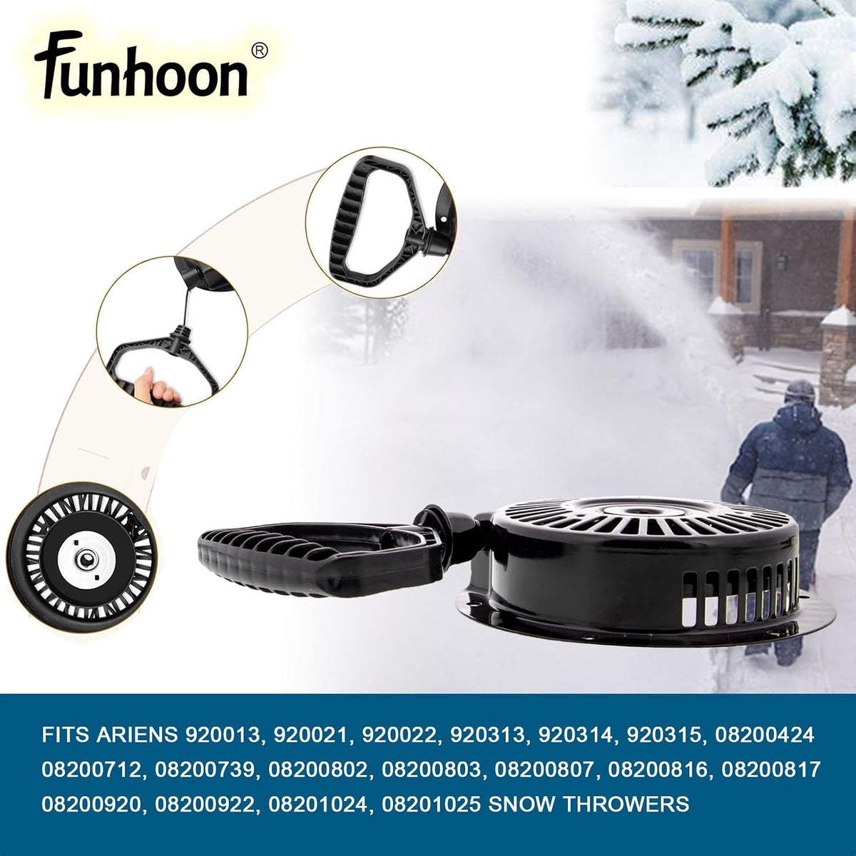 Funhoon 20001054 Pull Cord Recoil Starter Assembly for Ariens SNO-Tek, Compact, Classic, Deluxe, AX254 Engines, 920021, 920022, 921024, 921030 Snow Blowers