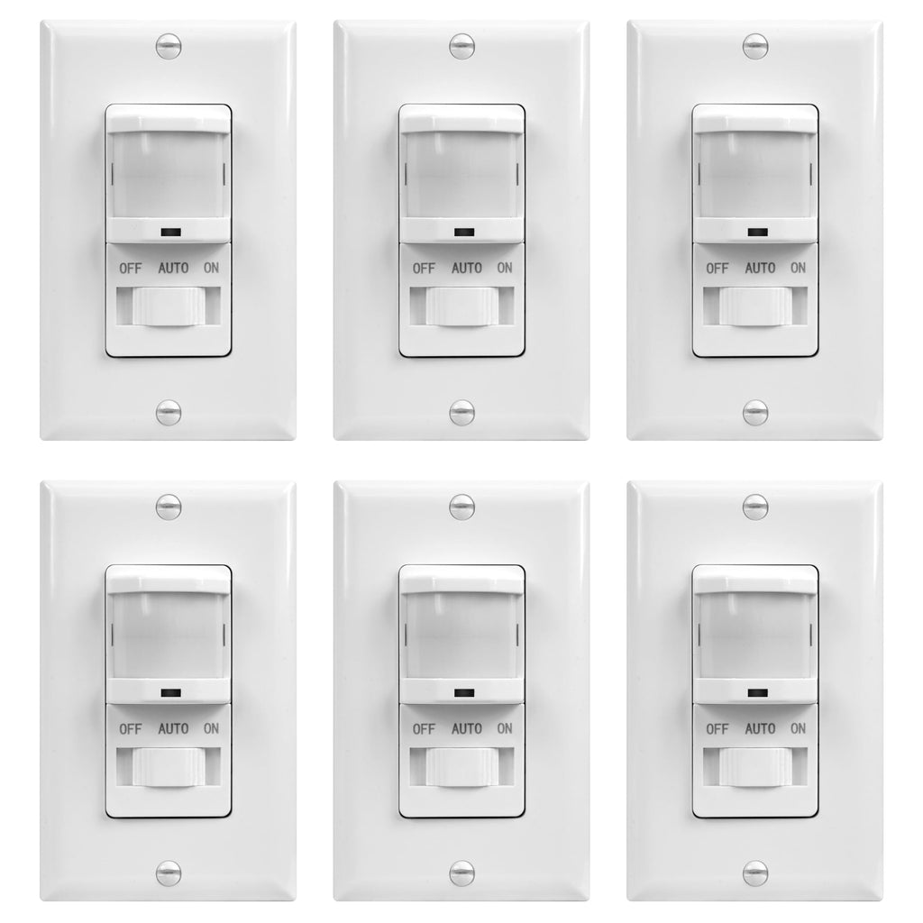TOPGREENER in-Wall PIR Motion Sensor Light Switch,Need Neutral Wire,6 Pack