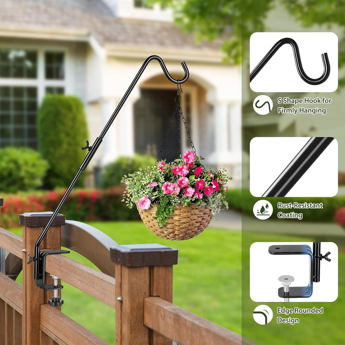 Deck Hook, 20 Inch Bird Feeder Hanger for Hummingbird Feeders, Black