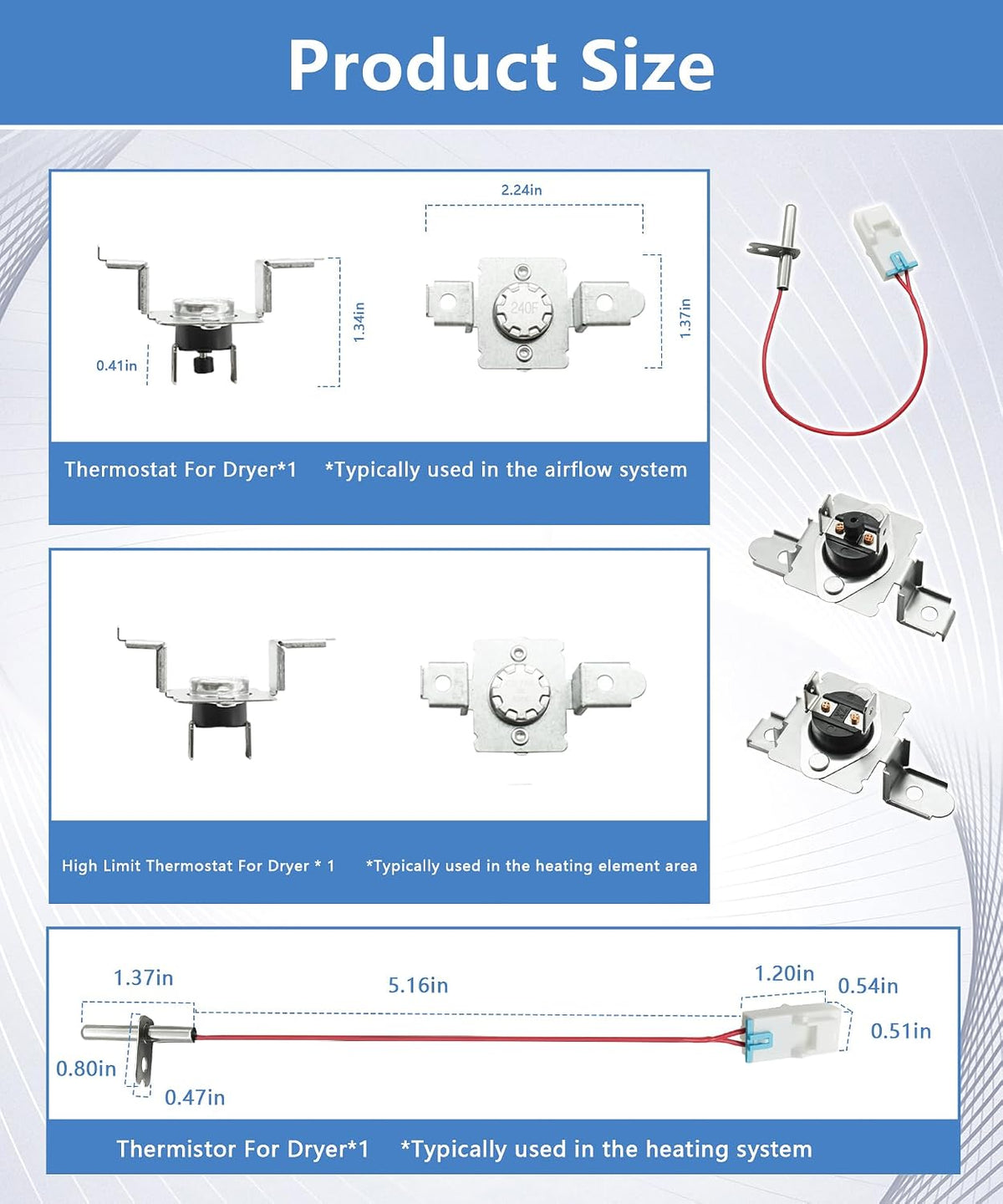 DLE7000W DLE7150W Dryer Thermistor and Thermostat Kit