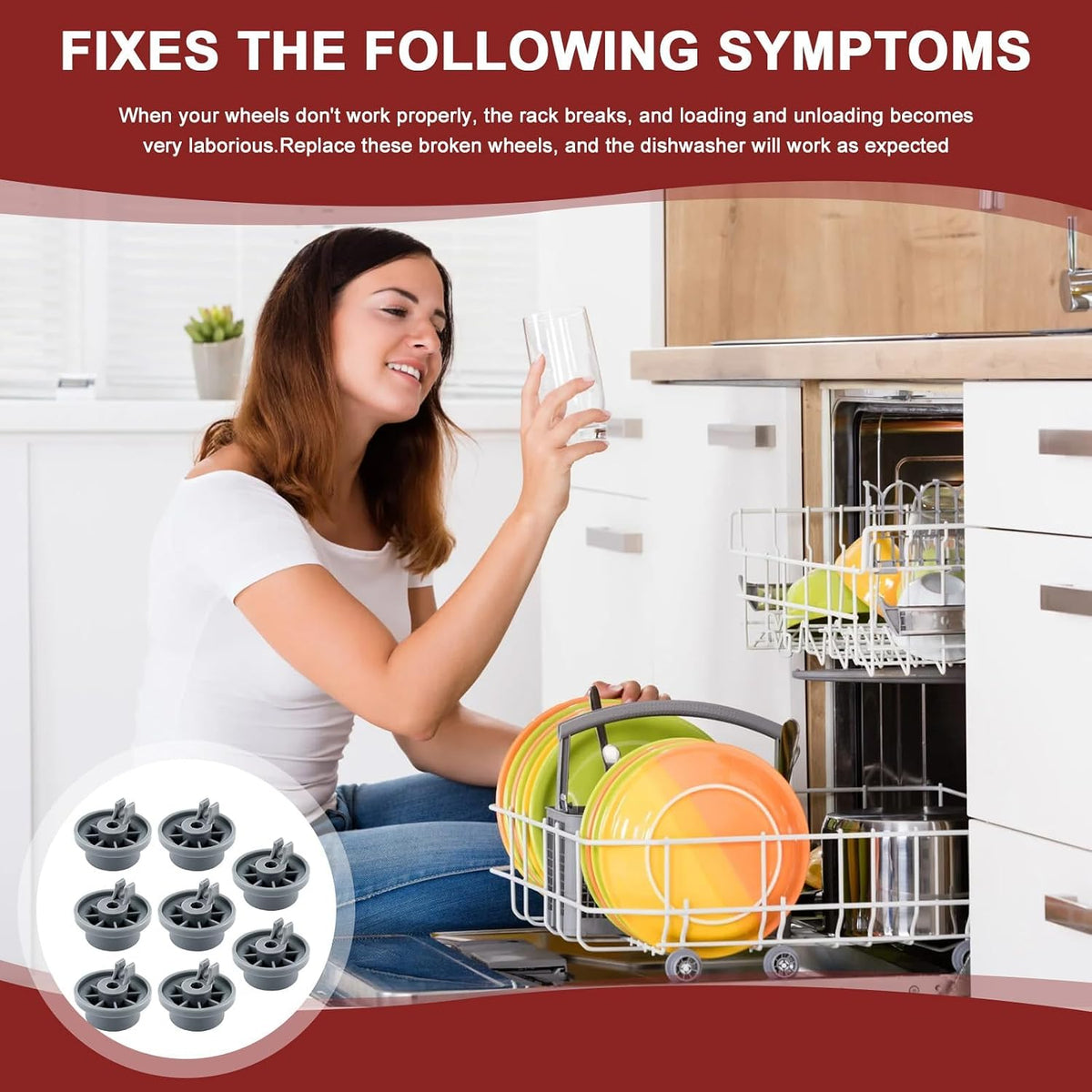 8 Packs 165314 Dishwasher Wheels Lower Rack Fit for Bo-sch Ken-more